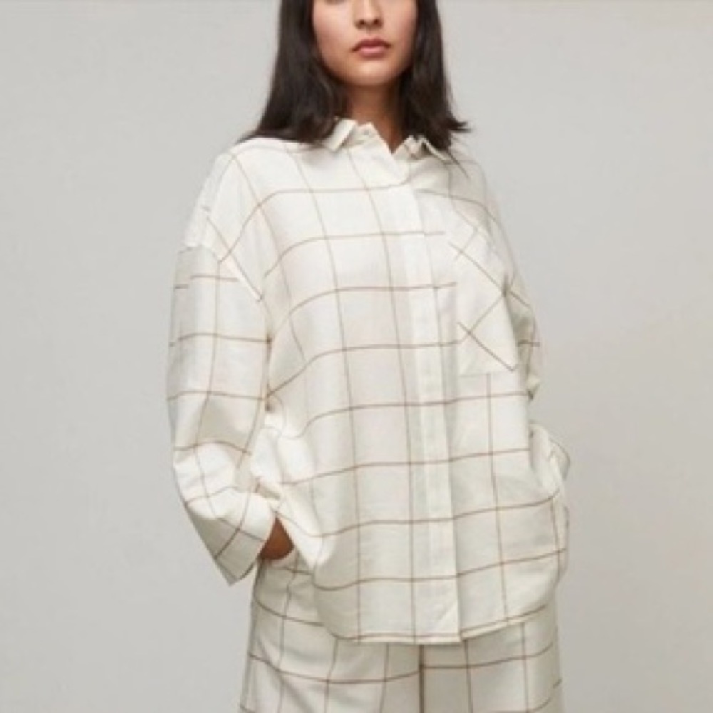 Lunya Brushed Flannel Windowpane Pajama Top - sz M